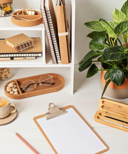 Desktop organizer with school stationary and office supplies. Work space organization Desktop organizer with school stationary and office supplies. Work space organization
